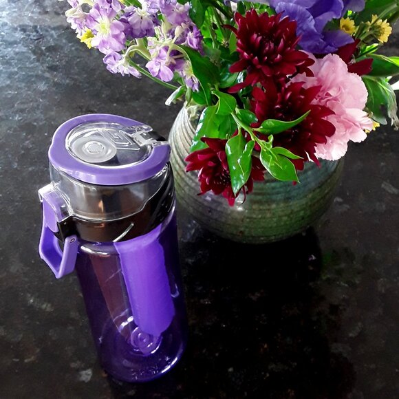 FREE on request w/$10+ purchase! Purple Water Bottle w/detachable Freezer Stick - Picture 4 of 6